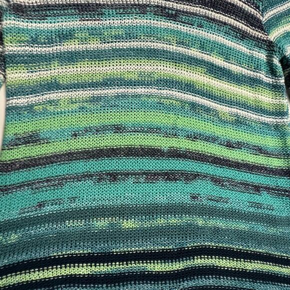 Chico's Asymmetric Hem Variegated Striped Sweater Turquoise Blue White Women M - Picture 8 of 10